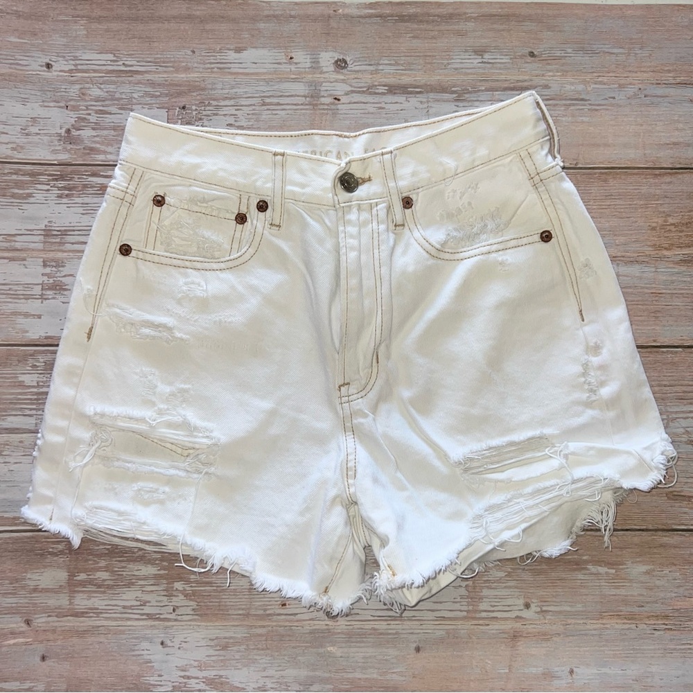American Eagle Outfitters White Jean Shorts High-Waisted Distressed
